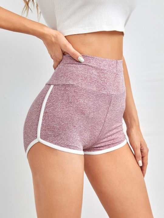 EZwear Wide Waistband Contrast Binding Marled Knit Shorts