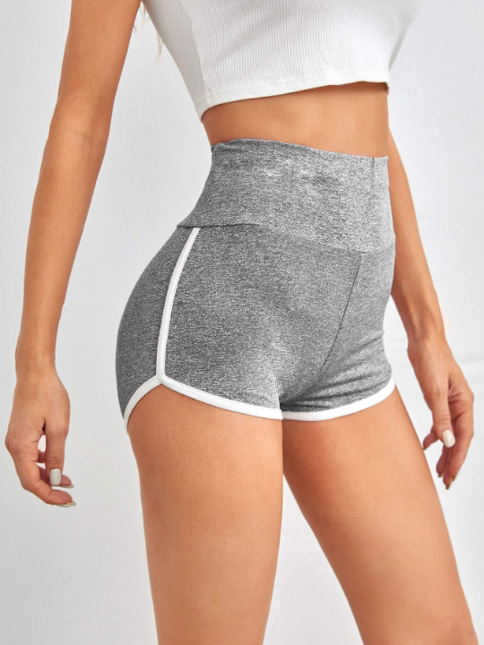 EZwear Wide Waistband Contrast Binding Marled Knit Shorts