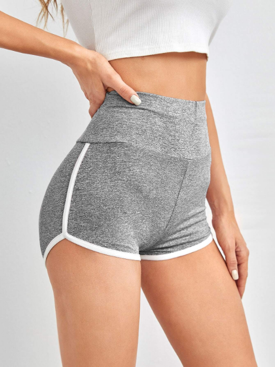 EZwear Wide Waistband Contrast Binding Marled Knit Shorts