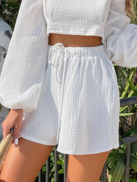 Drawstring Waist Shirred Shorts