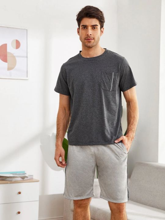 Men Pocket Front Tee With Shorts PJ Set