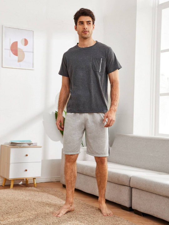 Men Pocket Front Tee With Shorts PJ Set