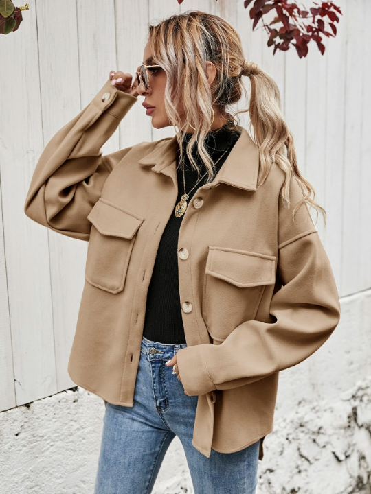 Frenchy Flap Pocket High Low Hem Overcoat