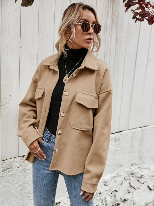 Frenchy Flap Pocket High Low Hem Overcoat