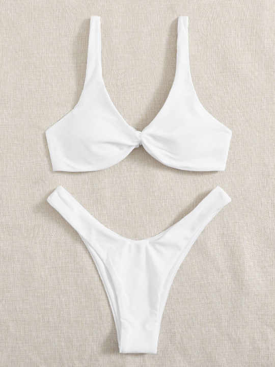 Swim Basics Twist Detail High Cut Bikini Swimsuit