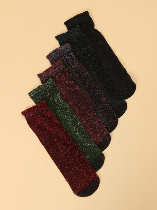 6pairs Glitter Detail Crew Socks