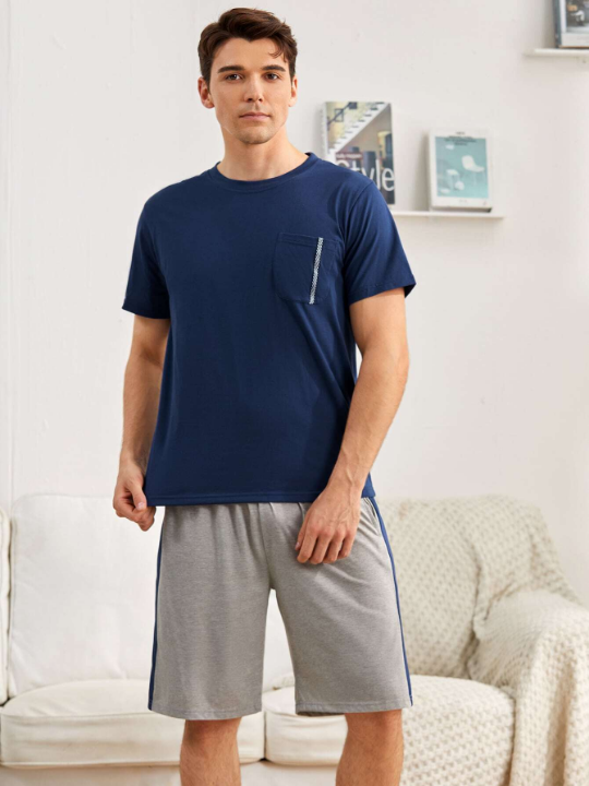 Men Pocket Front Tee With Shorts PJ Set