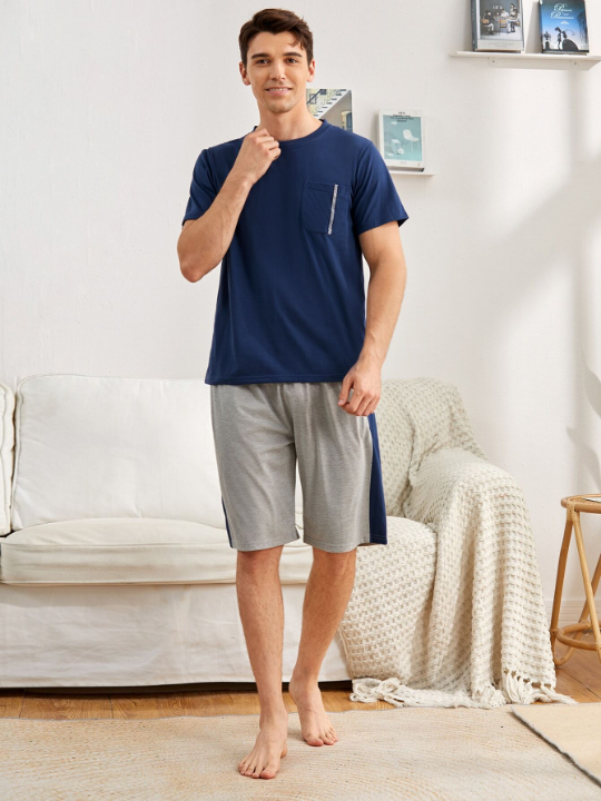 Men Pocket Front Tee With Shorts PJ Set