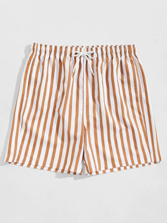 Manfinity Swimmode Men Striped Print Drawstring Waist Swim Trunks