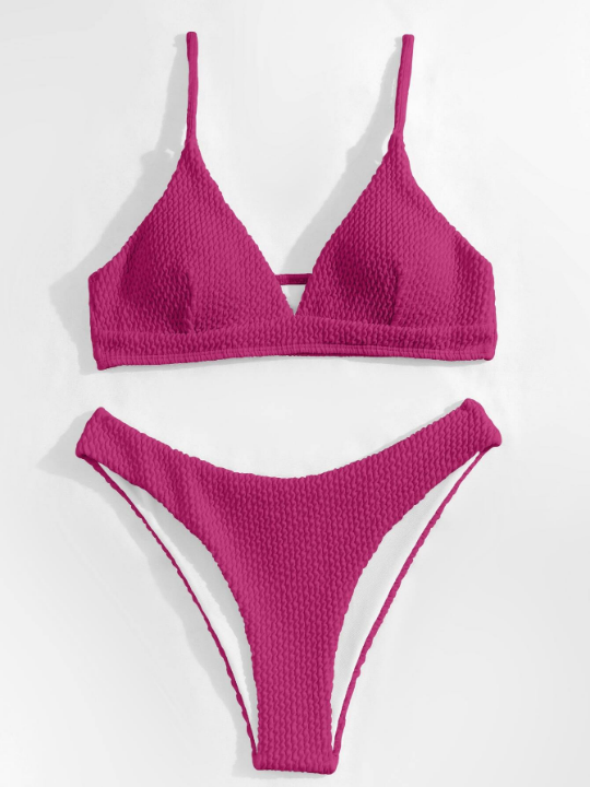 Swim Vcay Plain Textured Bikini Swimsuit