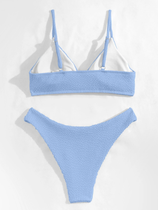 Swim Vcay Plain Textured Bikini Swimsuit