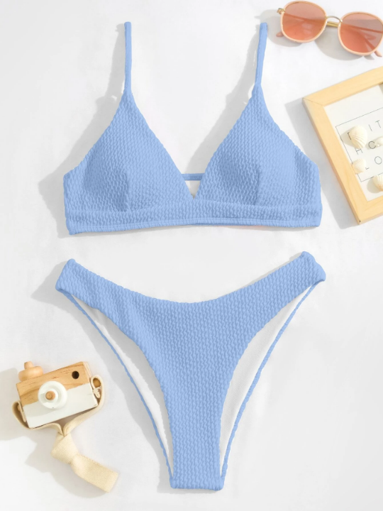 Swim Vcay Plain Textured Bikini Swimsuit