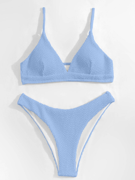 Swim Vcay Plain Textured Bikini Swimsuit