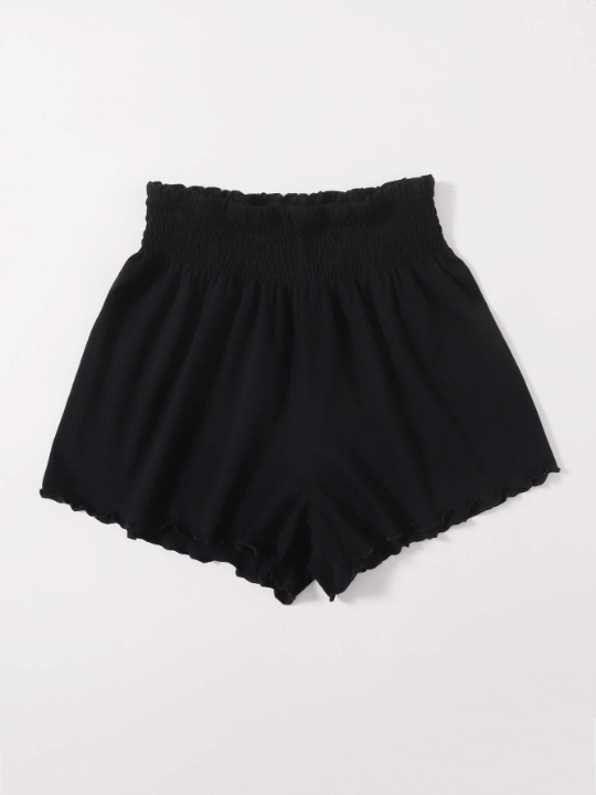 VCAY Shirred Waist Lettuce Trim Shorts