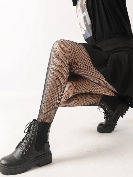 1pc Women's Polka Dot Pattern Simple Tight Fishnet Socks, Fashionable Streetwear Sexy Stockings