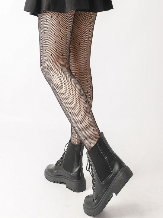 1pc Women's Polka Dot Pattern Simple Tight Fishnet Socks, Fashionable Streetwear Sexy Stockings