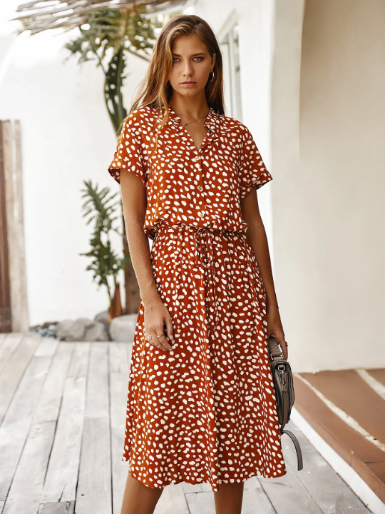 VCAY Dalmatian Print Drawstring Waist A-line Dress