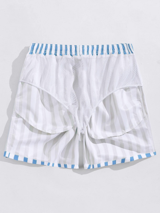 Manfinity Swimmode Men Striped Print Drawstring Waist Swim Trunks