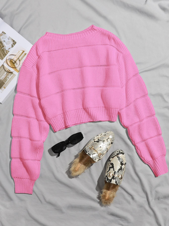 Ribbed Knit Solid Crop Sweater