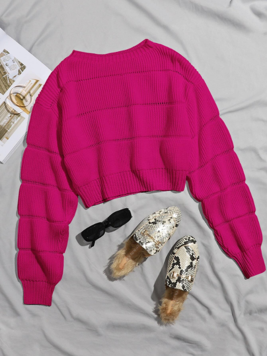 Ribbed Knit Solid Crop Sweater