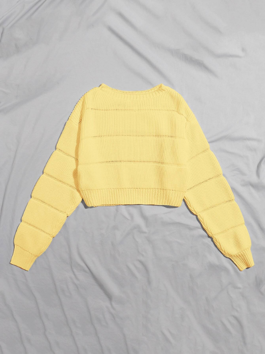 Qutie Ribbed Knit Solid Crop Sweater