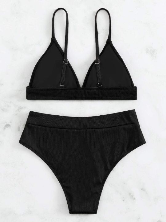 Swim Basics Rib Triangle High Waisted Bikini Swimsuit