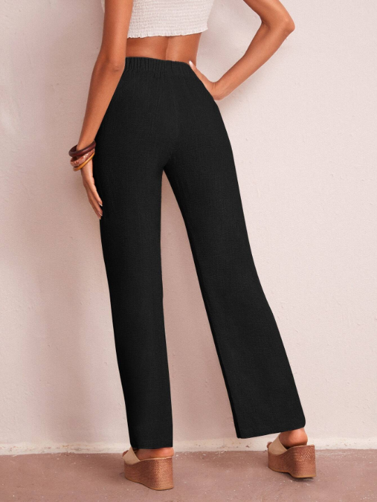 LUNE Elastic Waist Solid Wide Leg Pants