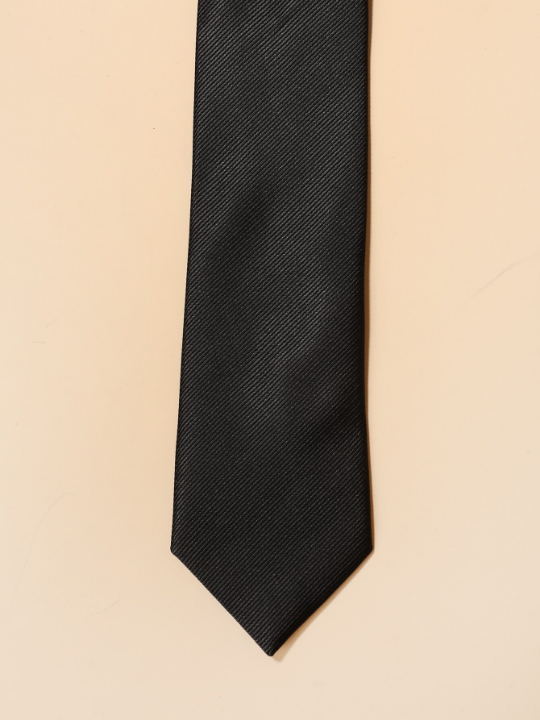 1pc Men's Fashionable Solid Black Necktie Fit For Versatile Business & Daily Outfits