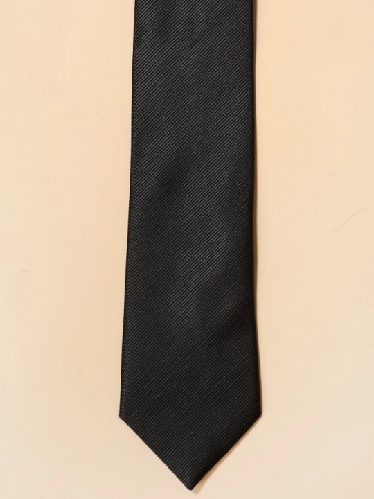 1pc Men's Fashionable Solid Black Necktie Fit For Versatile Business & Daily Outfits