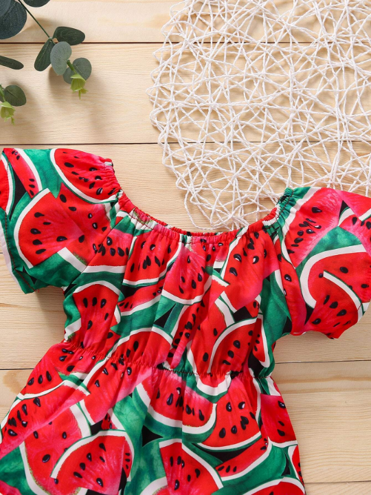 Baby Girl Watermelon Print Bodysuit With Headband