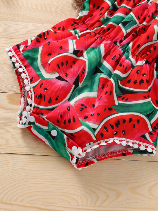 Baby Girl Watermelon Print Bodysuit With Headband