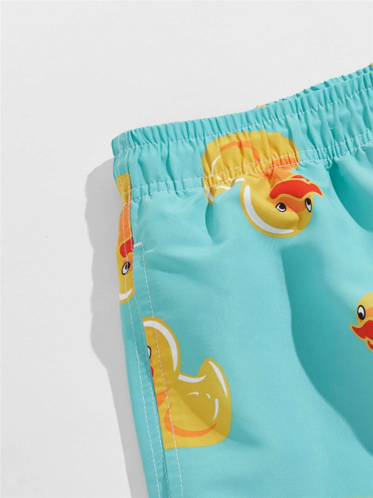 Manfinity Swimmode Men Random Cartoon Duck Print Swim Trunks