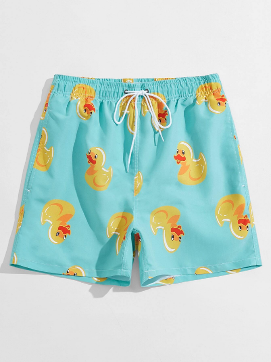 Manfinity Swimmode Men Random Cartoon Duck Print Swim Trunks