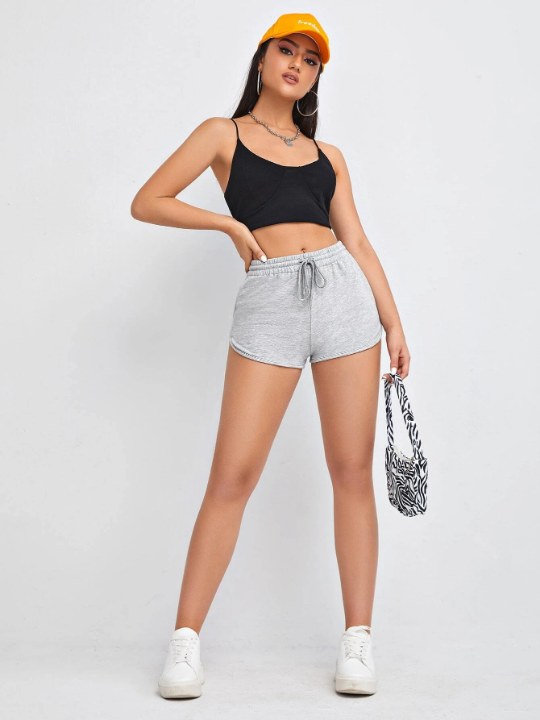 EZwear Solid Drawstring Waist Track Shorts