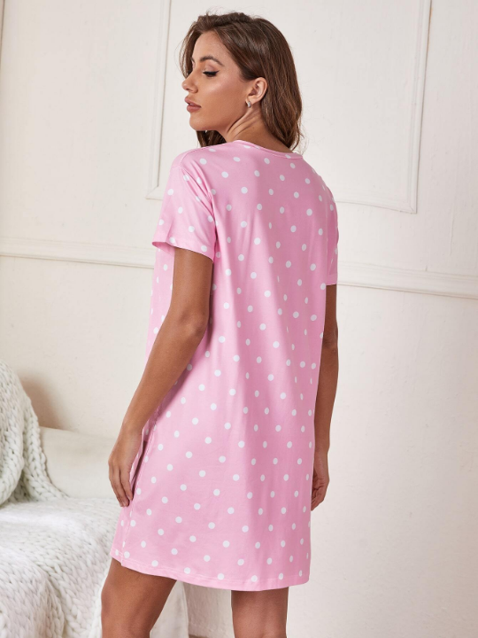 Slogan And Polka Dot Print Night Dress