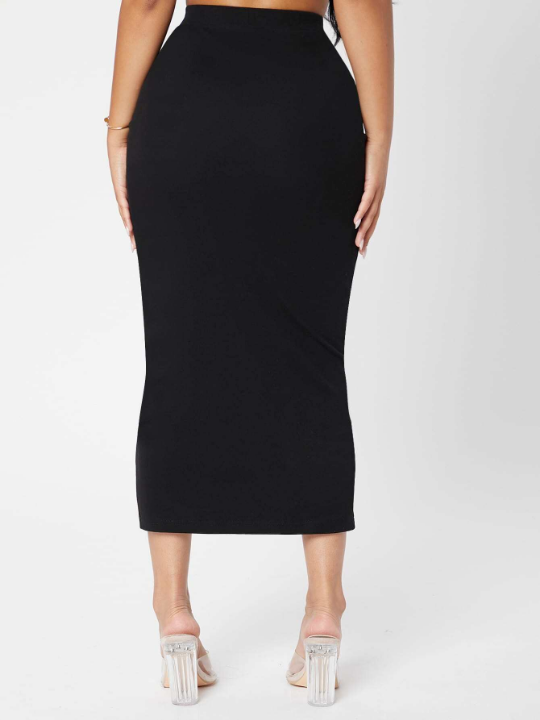 PETITE Solid Pencil Black Slim Fit Skirt