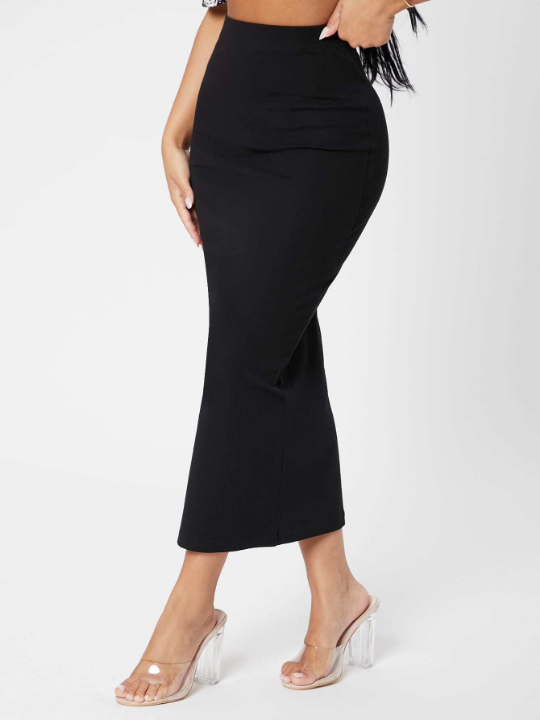 PETITE Solid Pencil Black Slim Fit Skirt