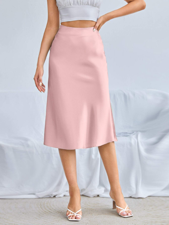 BAE Zipper Side Solid Satin Skirt