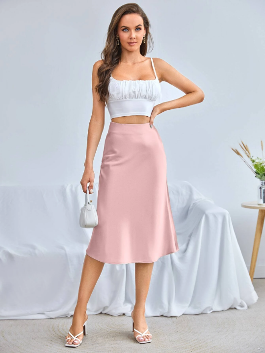 BAE Zipper Side Solid Satin Skirt