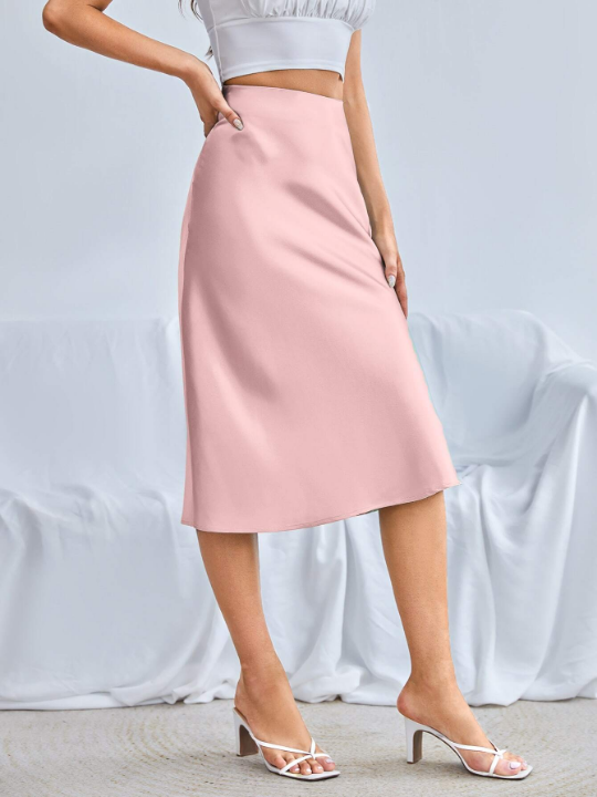 BAE Zipper Side Solid Satin Skirt