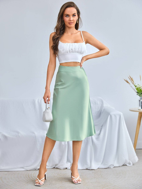 BAE Zipper Side Solid Satin Skirt