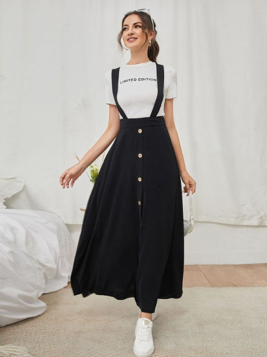 Mulvari Single Breasted Criss Cross Back Pinafore Skirt