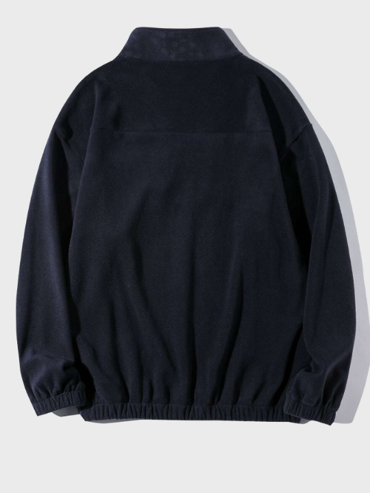 Manfinity Hypemode Men Zipper Front Patched Flannelette Oversize Sweatshirt