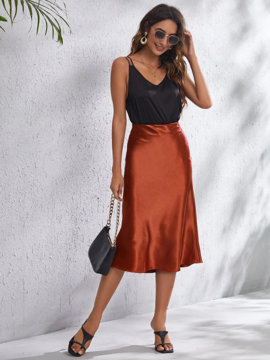 BAE Zipper Side Solid Satin Skirt