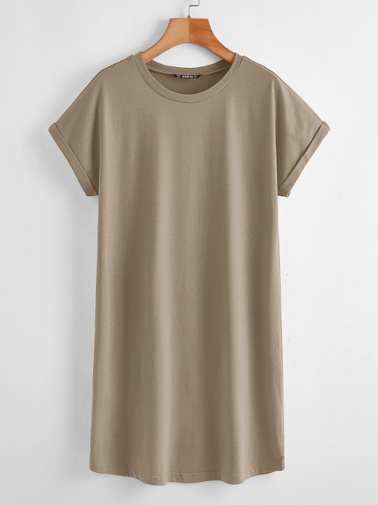 BASICS Rolled Cuff Solid Tee Dress