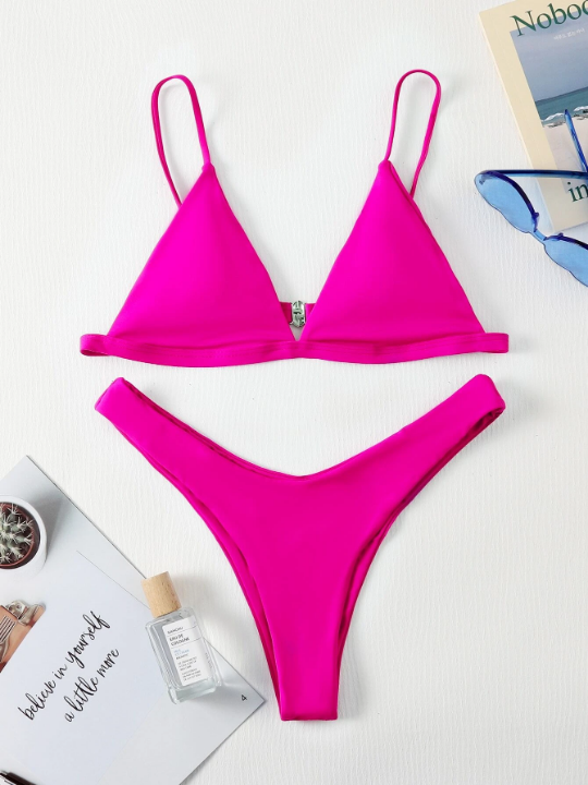 Swim Vcay Triangle High Cut Bikini Swimsuit