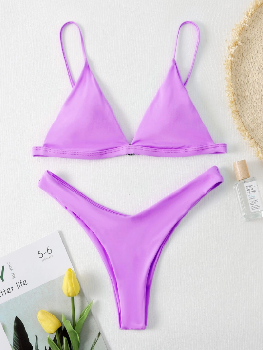 Swim Vcay Triangle High Cut Bikini Swimsuit