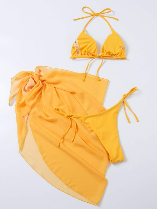 Swim Vcay 3pack Triangle Bikini Swimsuit With Beach Skirt