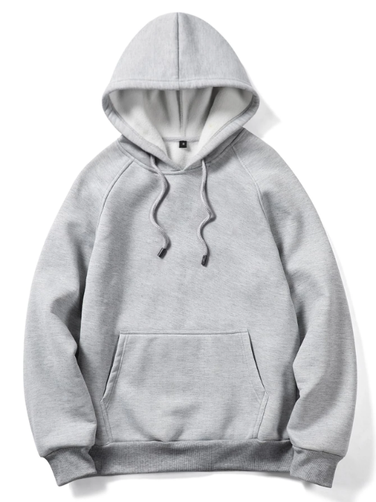 ROMWE Prep Men Solid Drawstring Pocket Hoodie