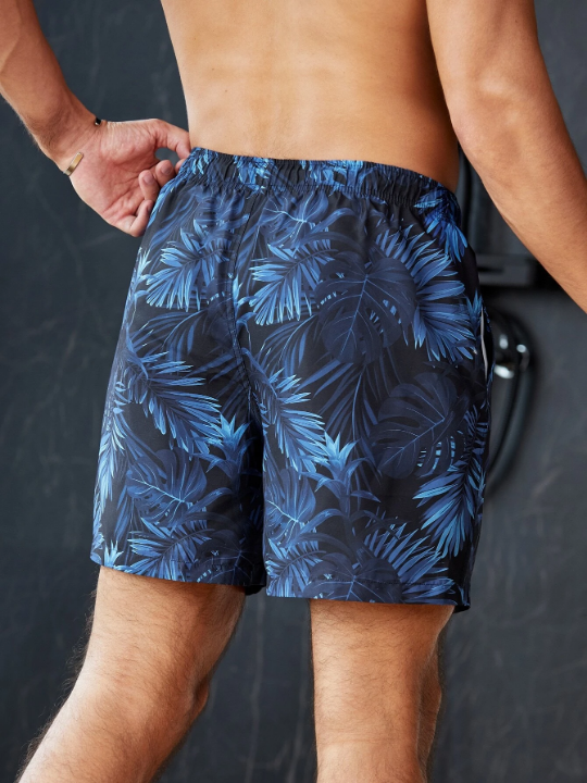 Manfinity Swimmode Men Tropical Print Drawstring Waist Swim Trunks